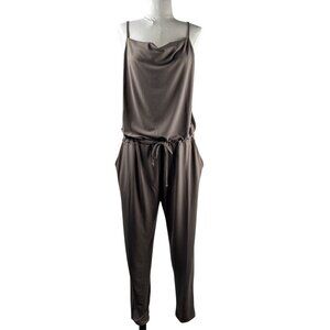 Lanston Women's Cowl Cami jumpsuit Pull On Drawstring Taupe 1912PH Size L‎